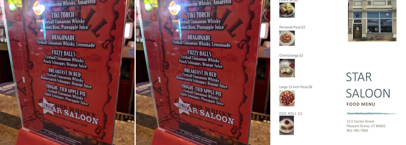 Star Saloon Menu