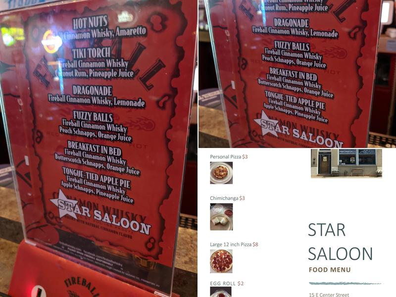 Star Saloon Menu