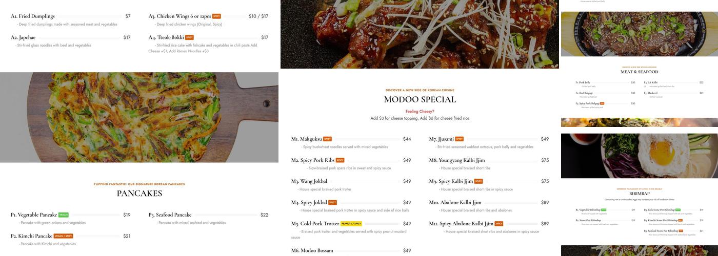 Modoo Korean Restaurant Menu