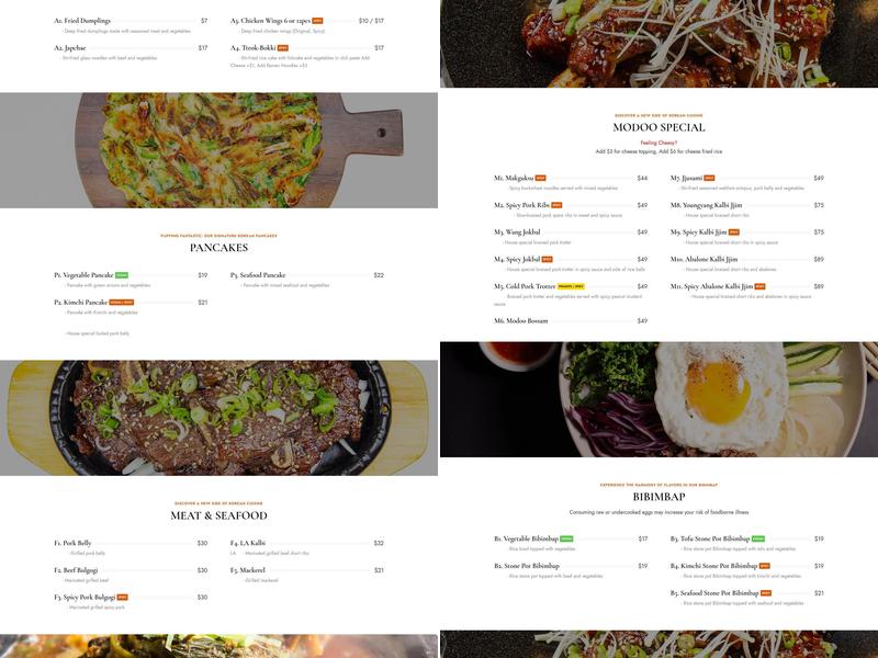 Modoo Korean Restaurant Menu