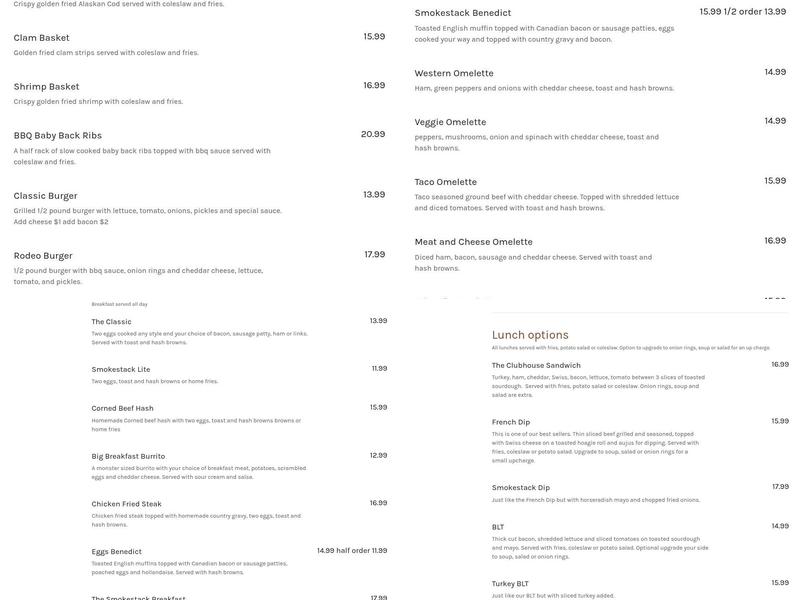 Smokestack Diner Menu