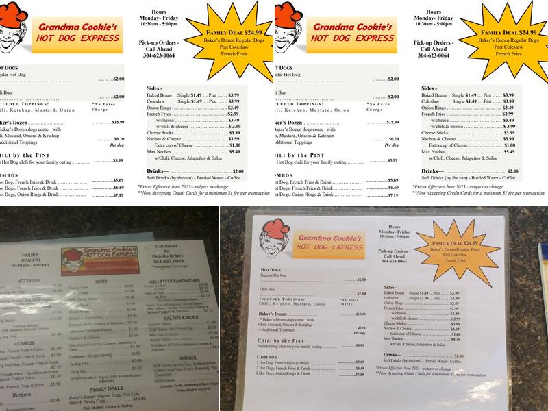 Grandma Cookie's Hot Dog Express Menu