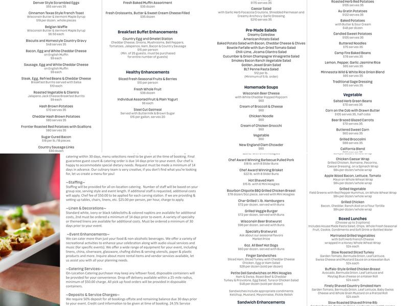 The Frontier Restaurant Menu