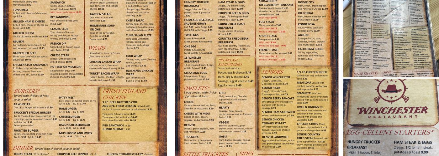 Winchester Restaurant Menu
