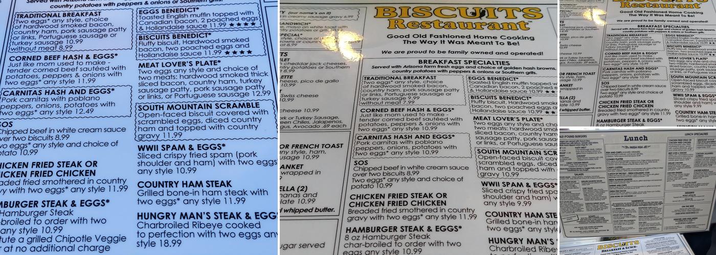 Biscuits Foothills Menu