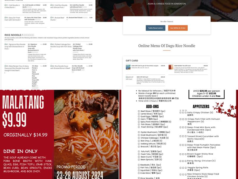 Dagu Rice Noodle Edmonton Menu