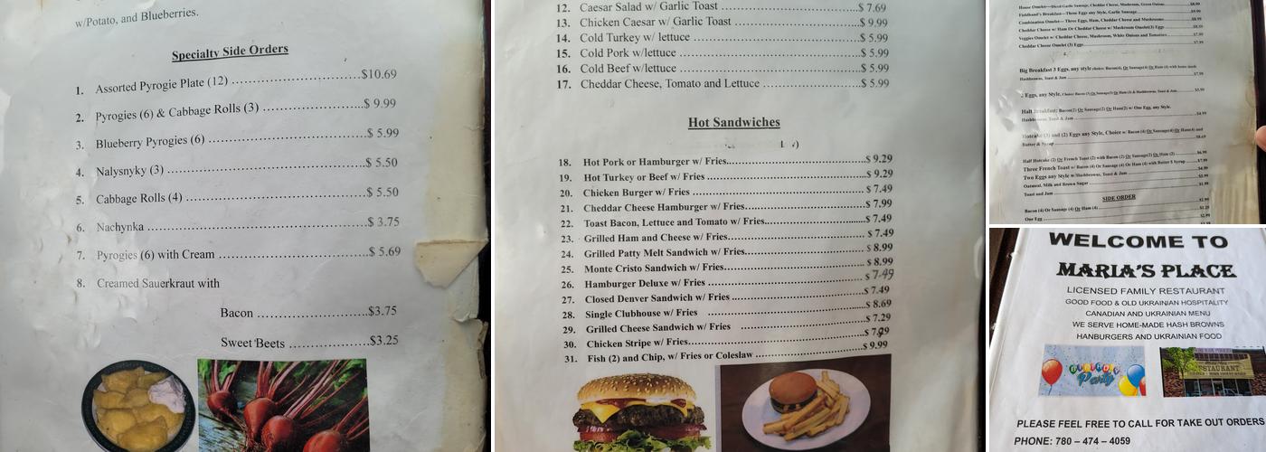 Maria's Place Menu