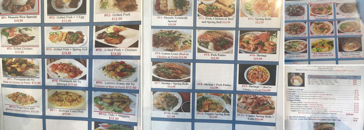 Phoenix Diner Menu