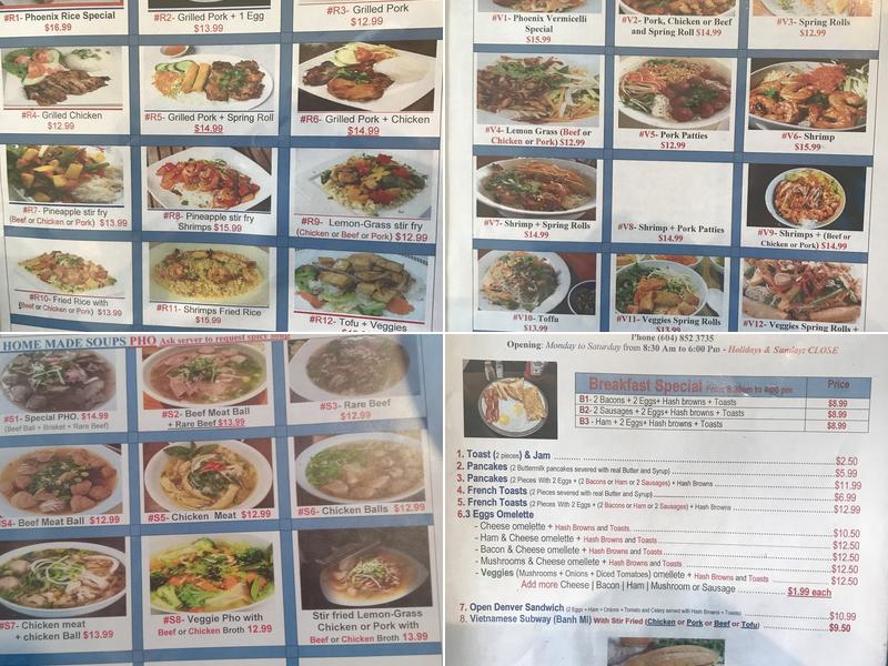 Phoenix Diner Menu