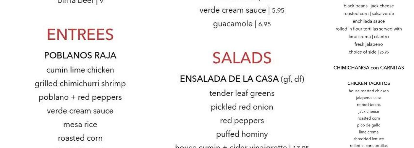 Mesa Fresca Kingston Menu