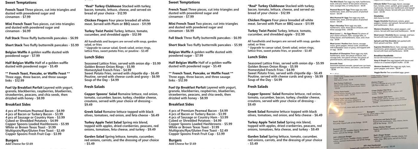 Copper Spoons Menu