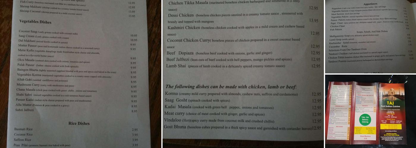 SAFFRON East Indian Restaurant Menu