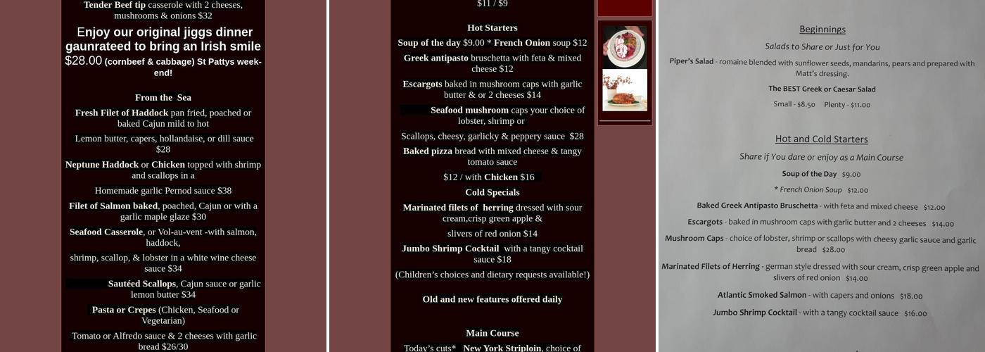 Piper's Landing Restaurant Menu