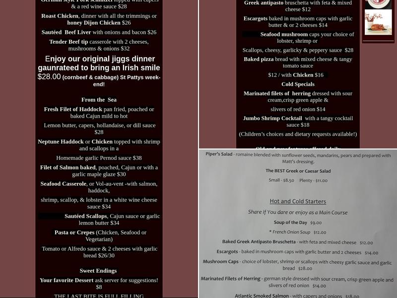 Piper's Landing Restaurant Menu