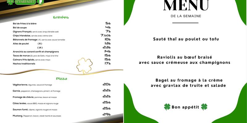 Pub O'Farfadet Menu