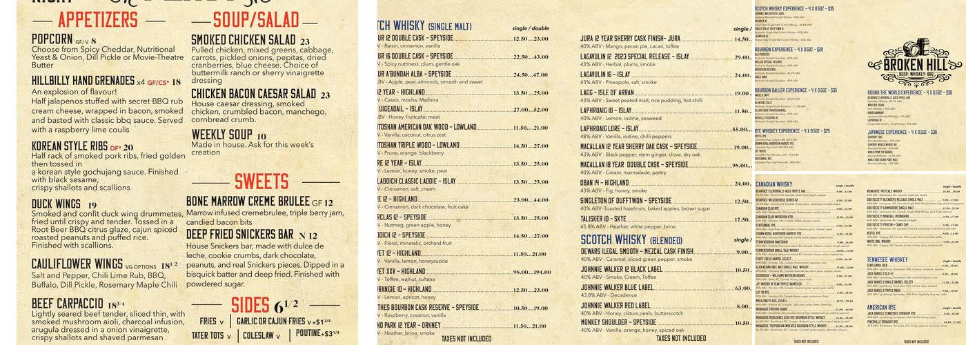 Broken Hill Menu