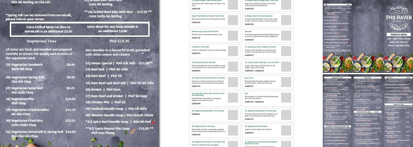 Pho Haven Restaurant Menu