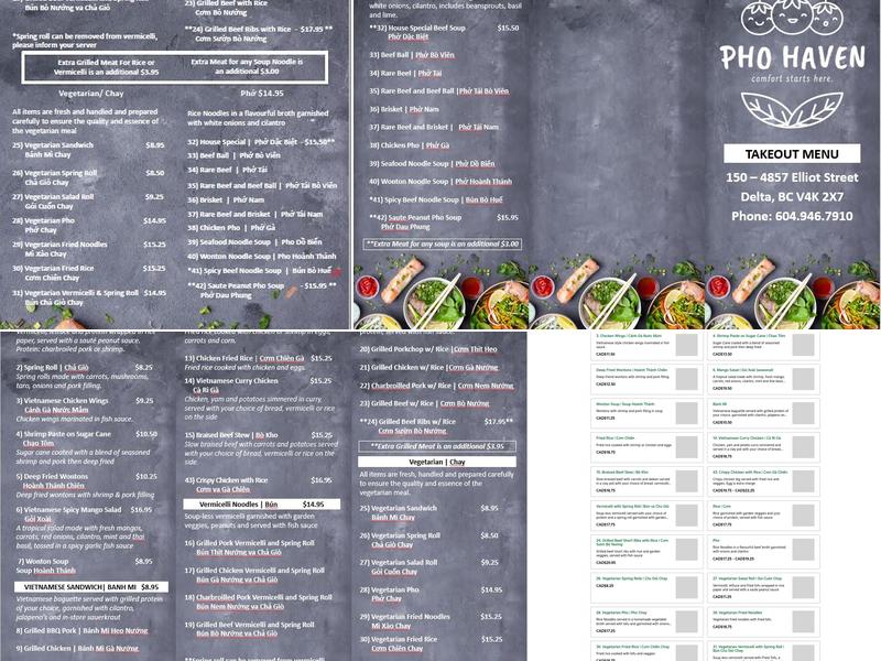 Pho Haven Restaurant Menu