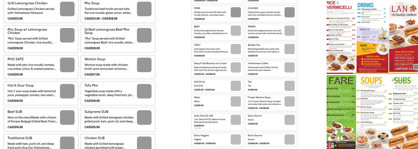 Lan Vietnamese Express Menu