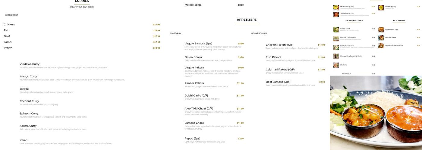 Aastha Devotional Indian Restaurant Menu