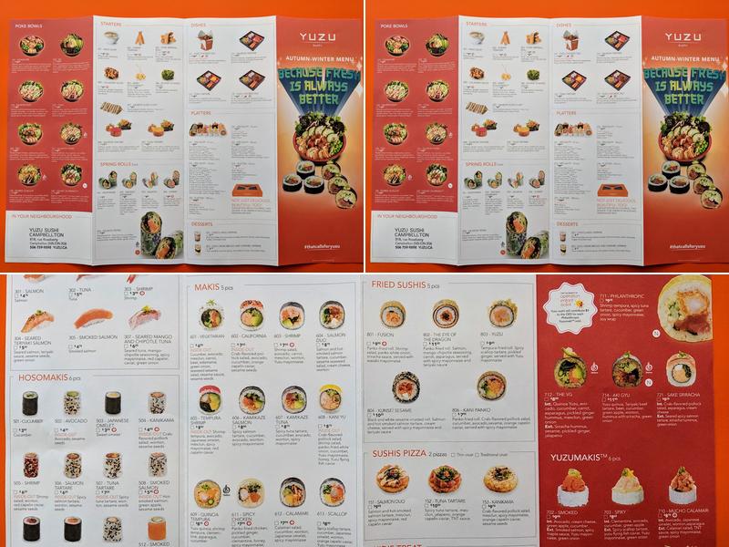 Yuzu sushi Menu