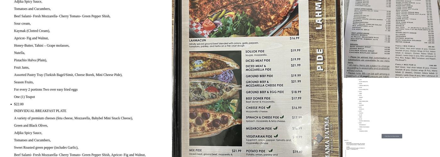 Mama Fatma Turkish Cuisine Vaughan Menu