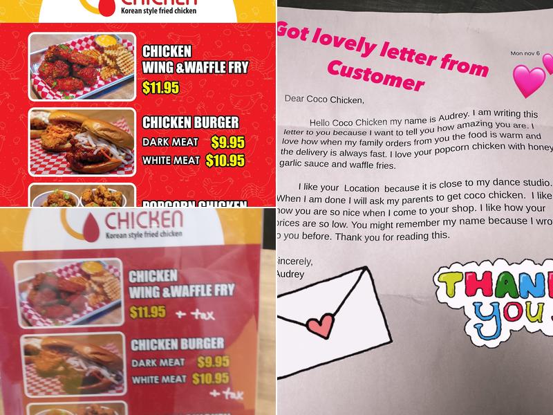 Coco chicken Menu