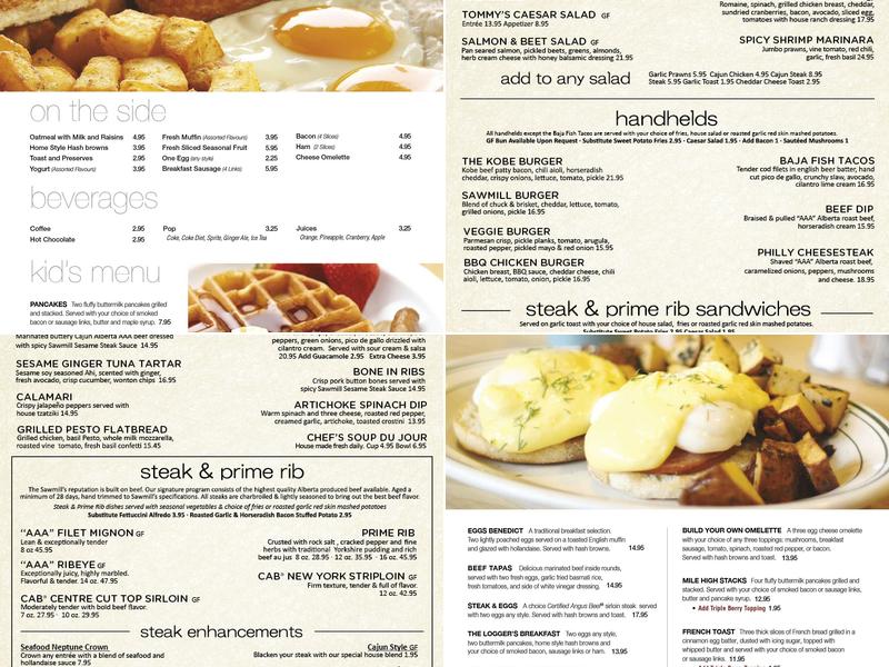 Sawmill Prime Rib & Steak House Menu