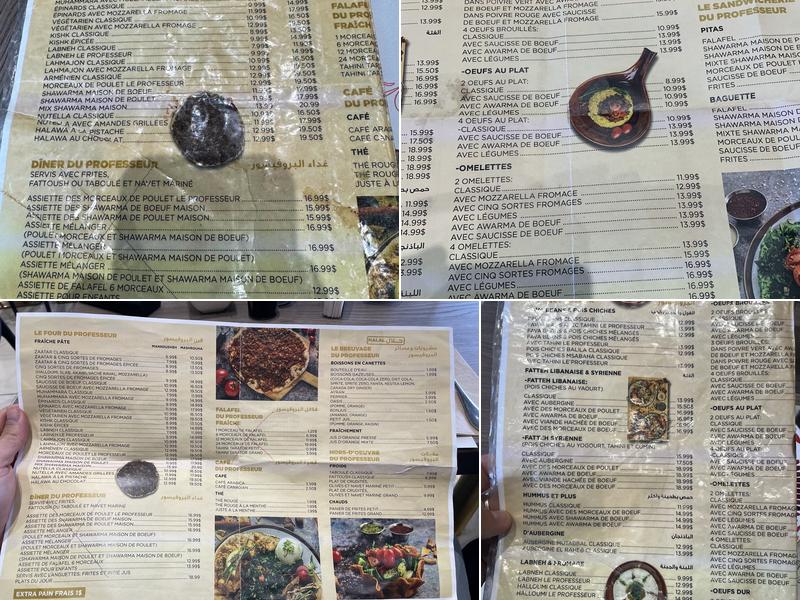 Restaurant Le Professeur Menu