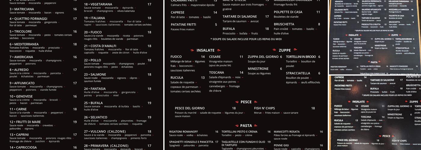 Fuoco Menu