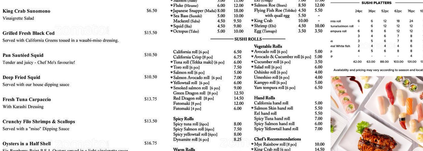 Mye Japanese Restaurant Menu