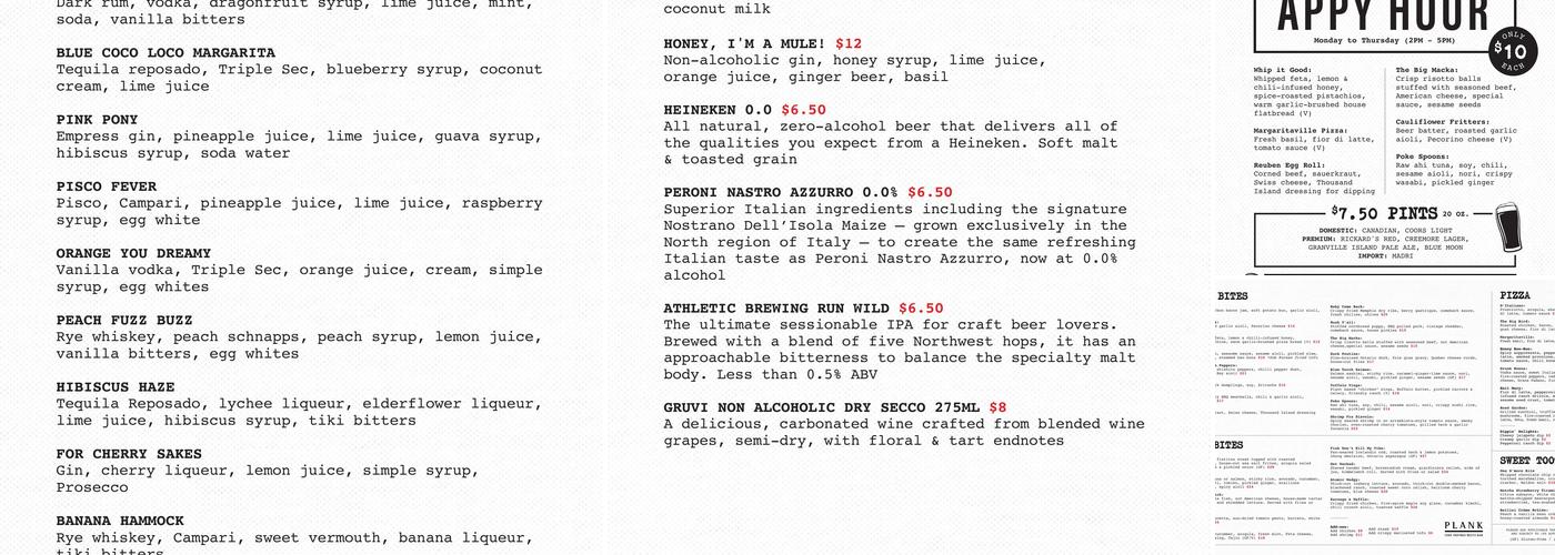 Plank Restobar Menu