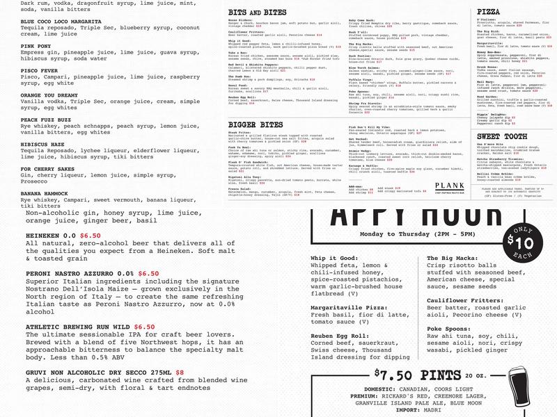 Plank Restobar Menu