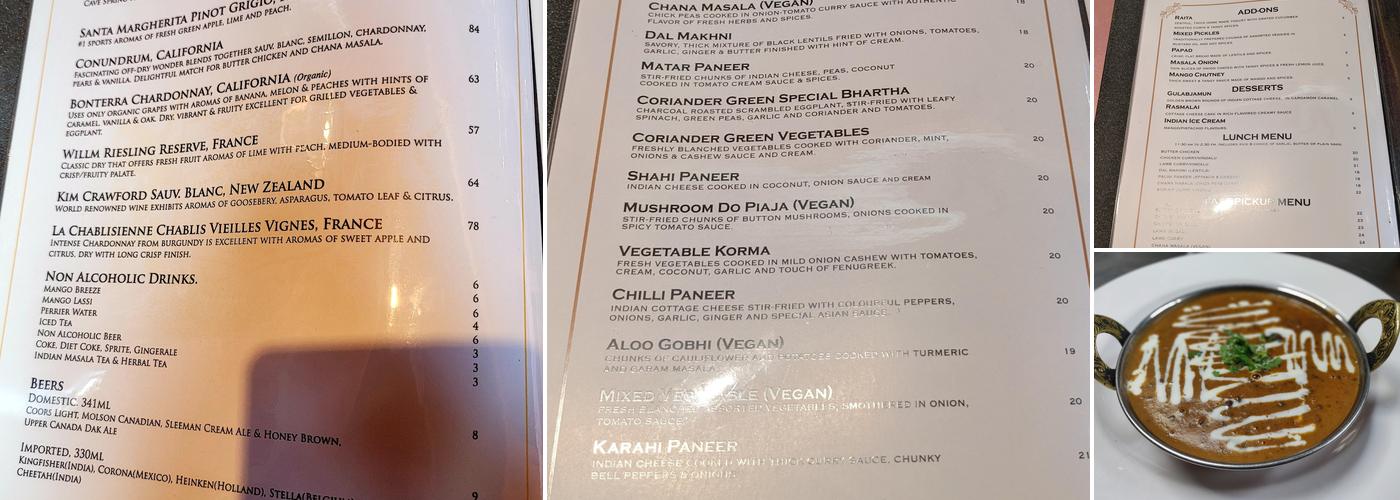 Coriander Green Menu