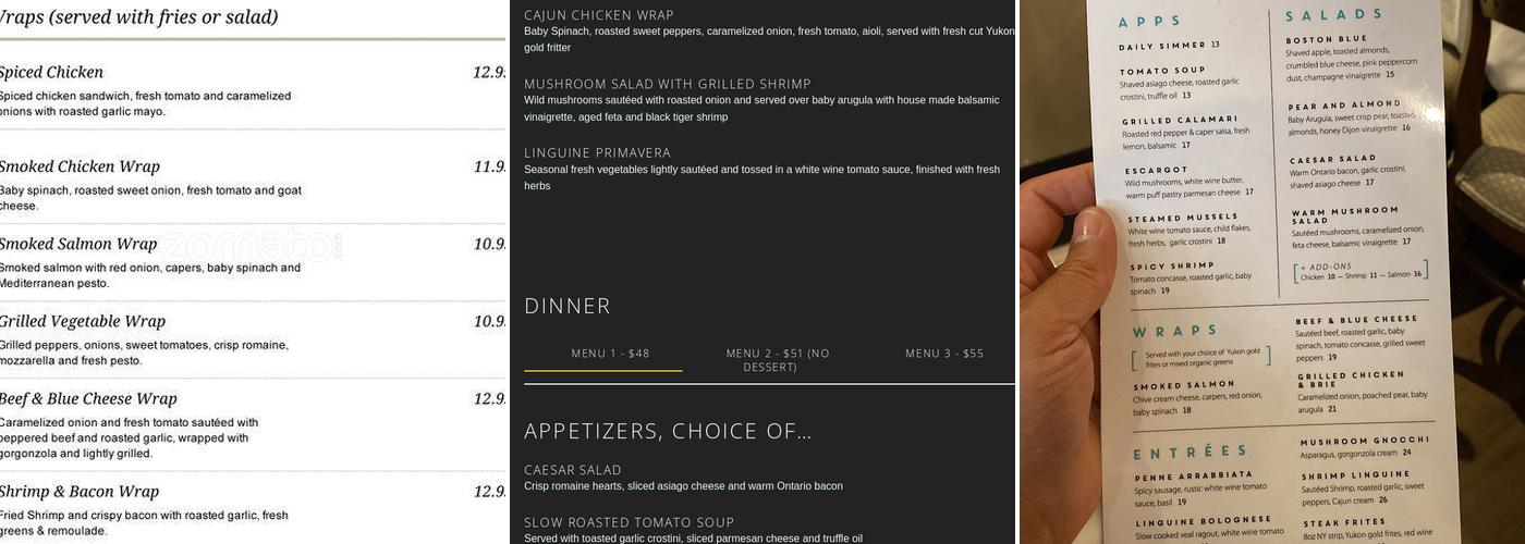 Jac's Bistro Menu