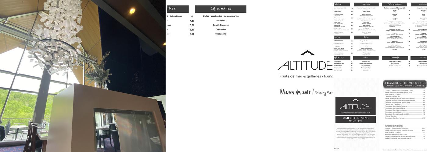 Restaurant Altitude Menu
