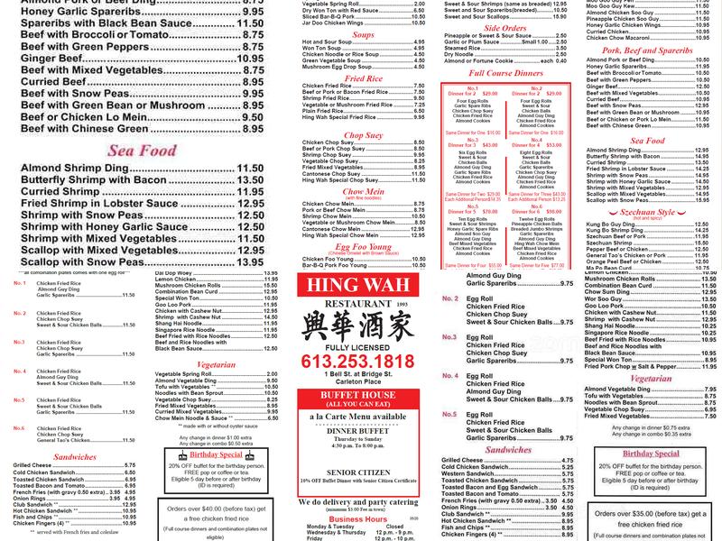 Hing Wah Restaurant Ltd Menu