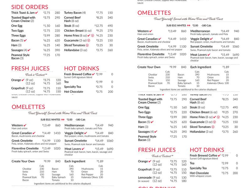 Sunset Grill Menu