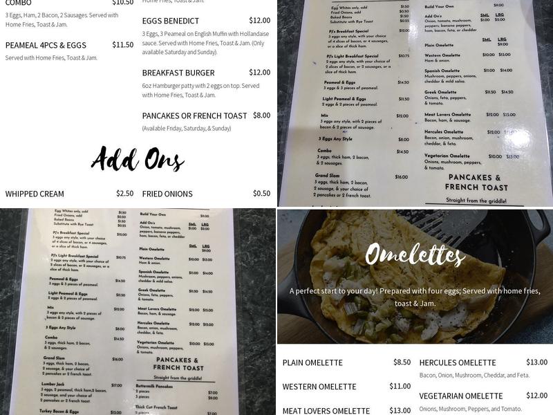 PJ'S Restaurant Menu