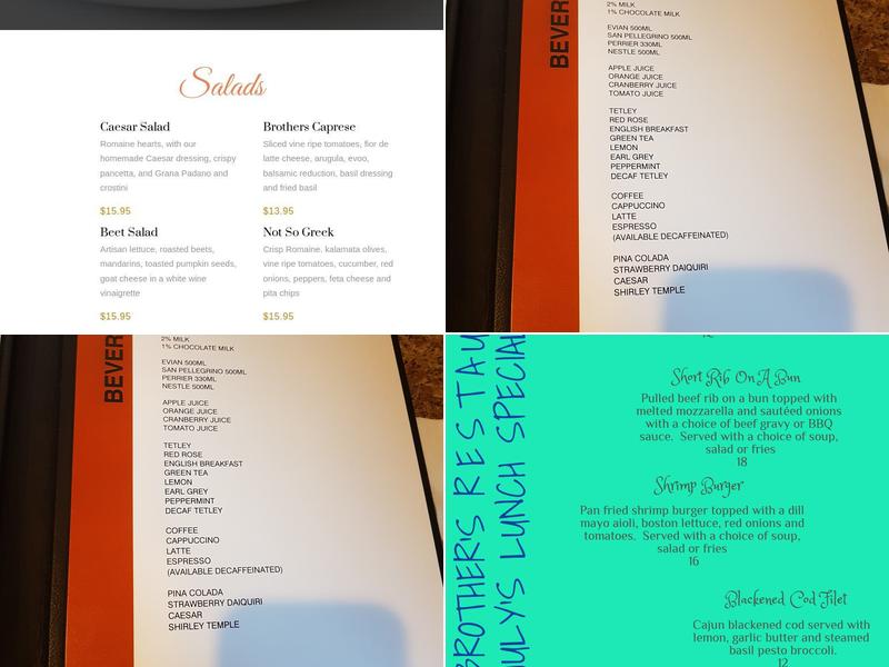 Brothers Ristorante Menu