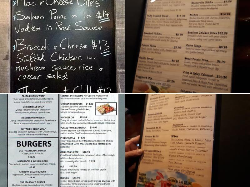 The Pearson Pub Menu