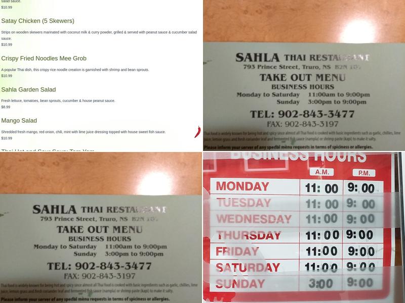 Sahla Thai Menu