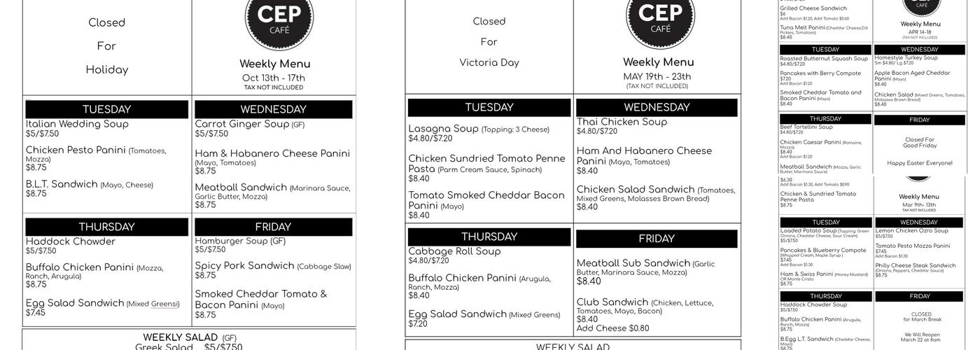 CEP Cafe Menu