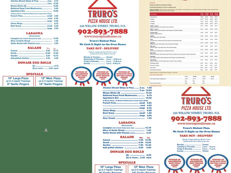 Truro's Pizza House Menu