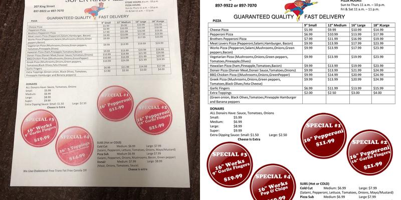 Super King Pizza Menu