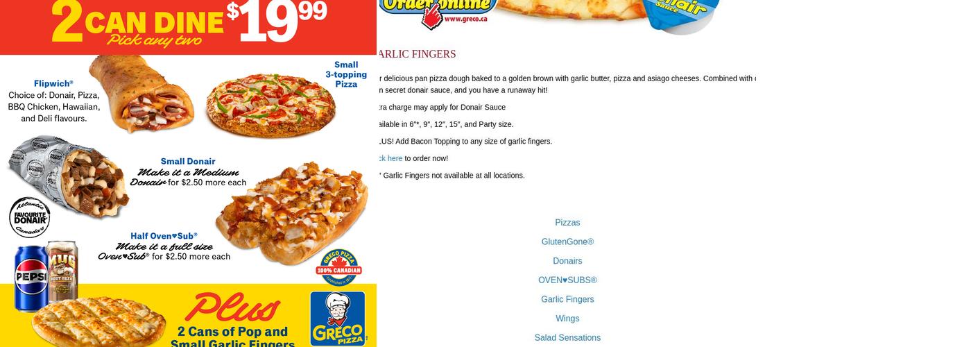 Greco Pizza Menu