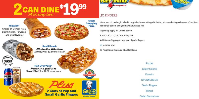 Greco Pizza Menu