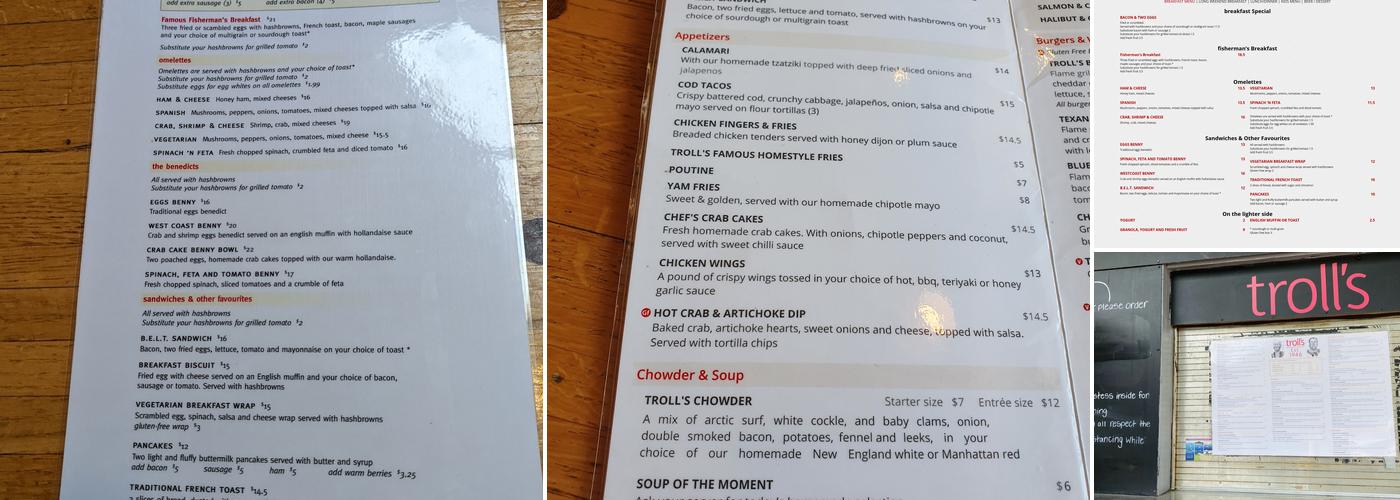 Troll's Restaurant Menu