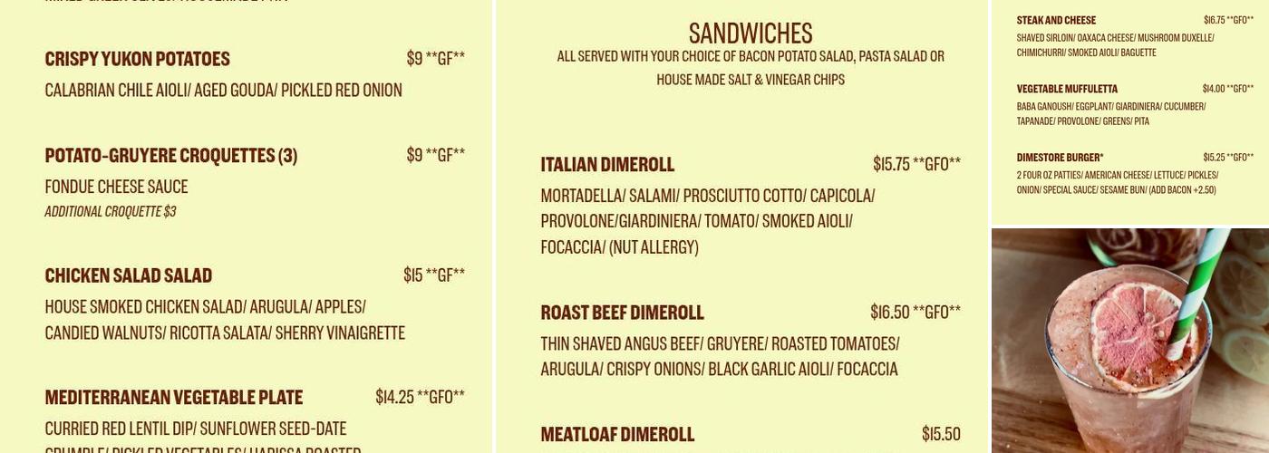 Dimestore Delibar Menu