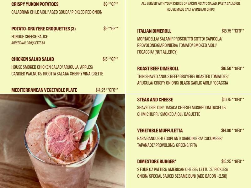 Dimestore Delibar Menu